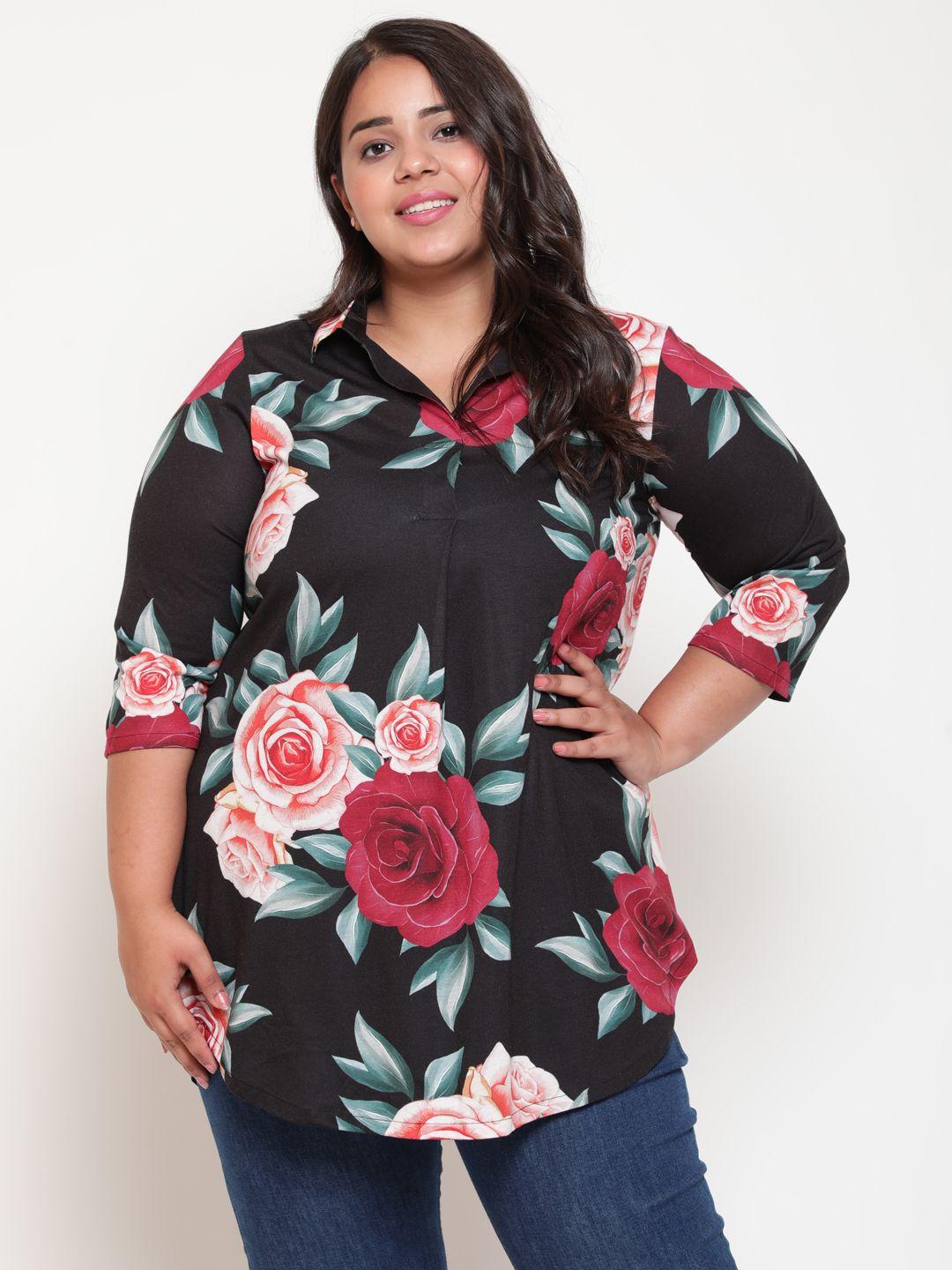 amydus women black floral printed casual shirt