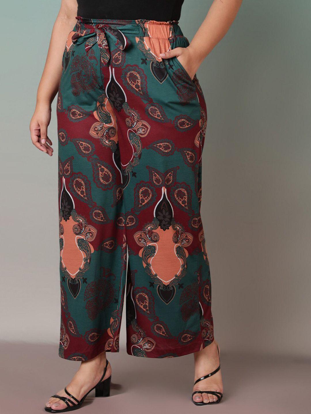 amydus women green floral printed trousers