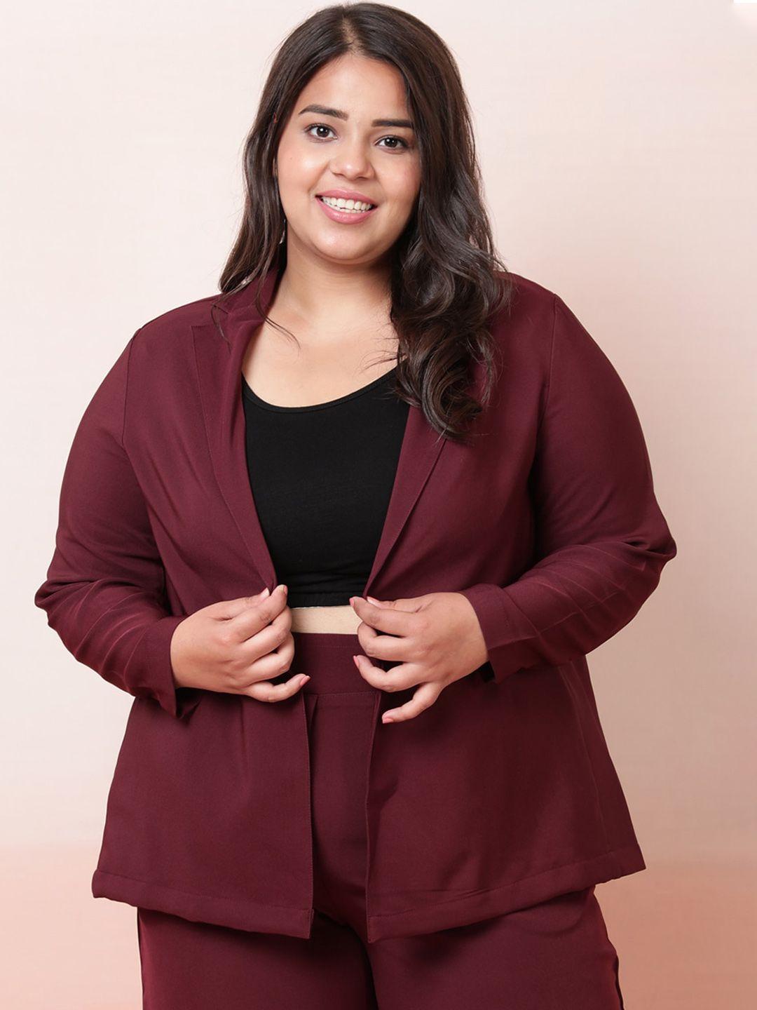 amydus women maroon solid single-breasted blazer plus size