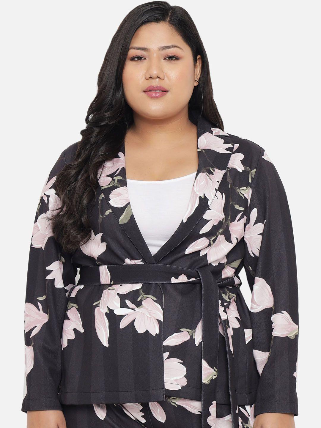 amydus women plus size black & pink printed blazers