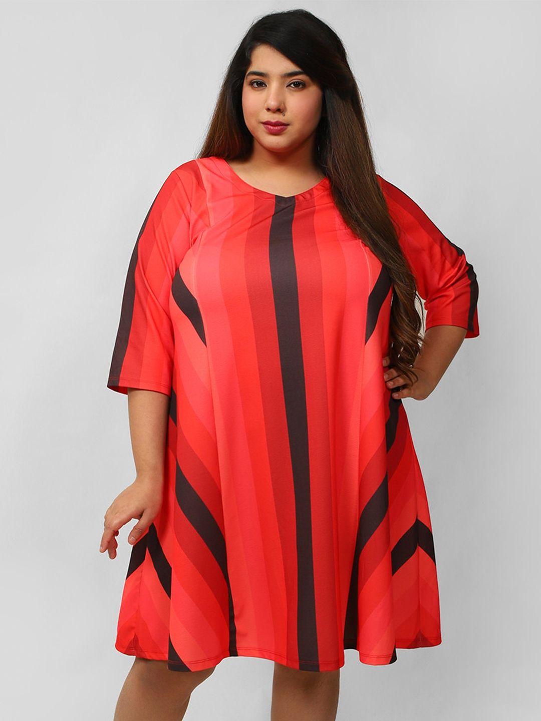 amydus-women-plus-size-black-&-red-striped-a-line-dress
