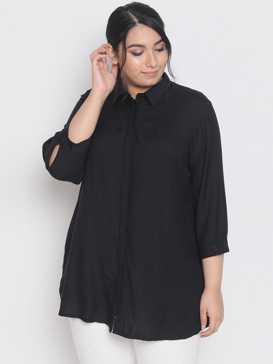 amydus women plus size black solid shirt style top