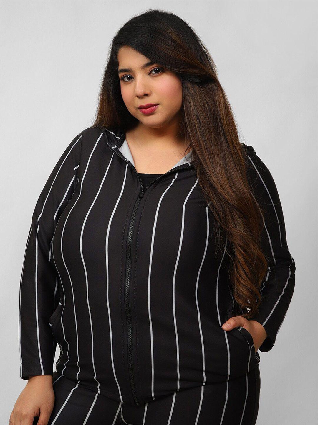 amydus women plus size black white striped hooded sweatshirt