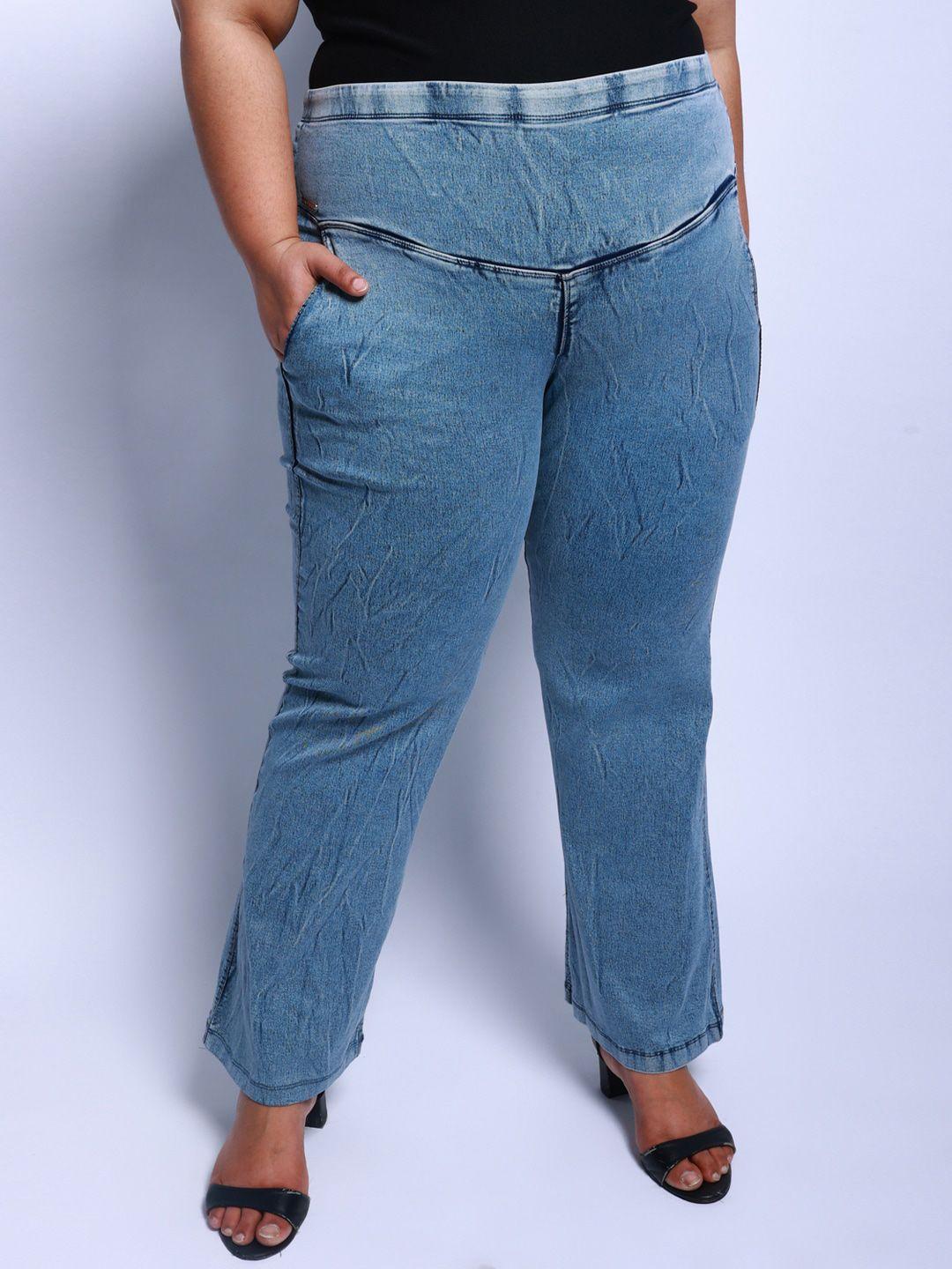 amydus women plus size bootcut high-rise light fade stretchable cotton jeans