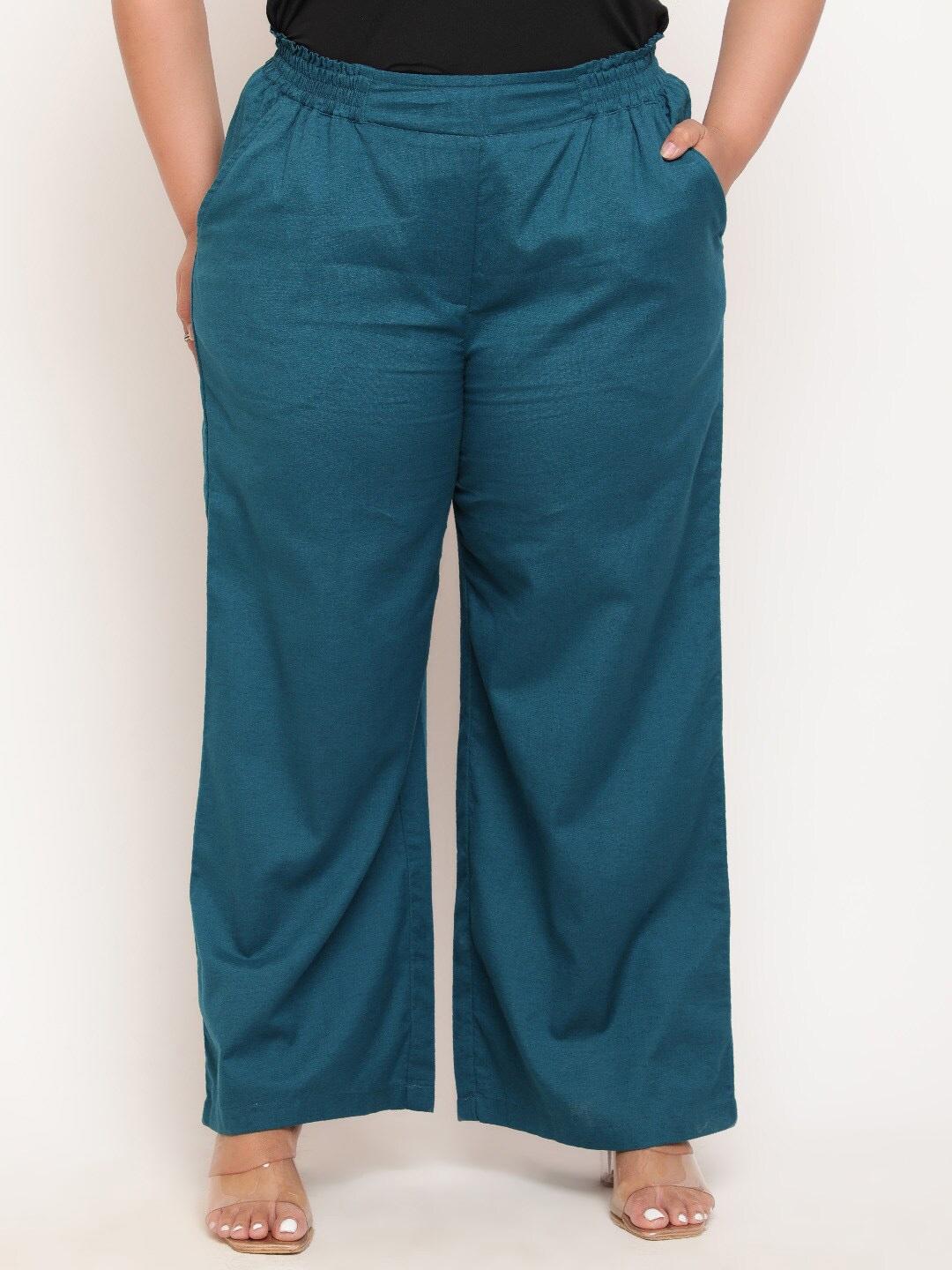 amydus women plus size high-rise parallel cotton linen trousers