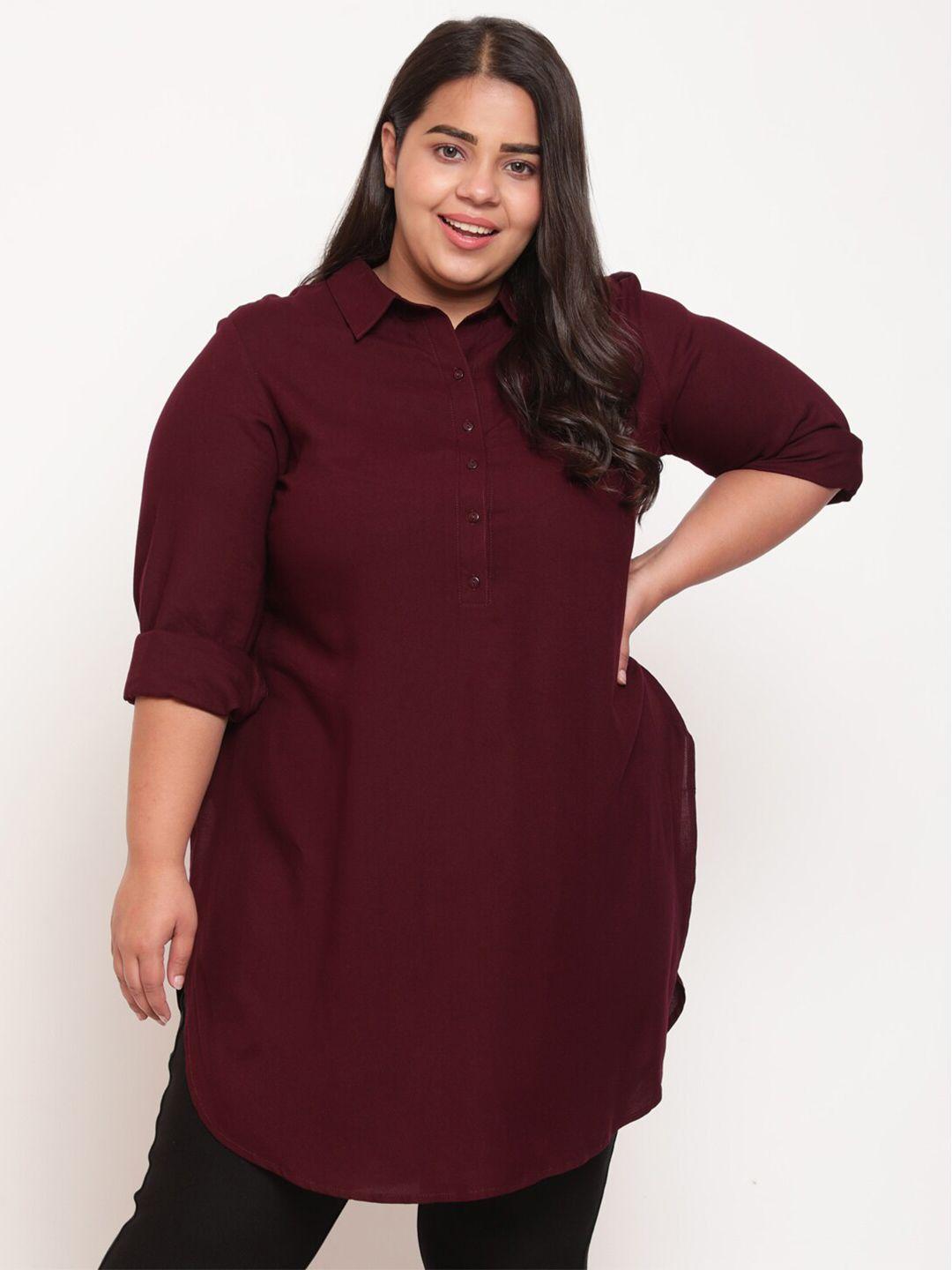 amydus women plus size maroon longline casual shirt
