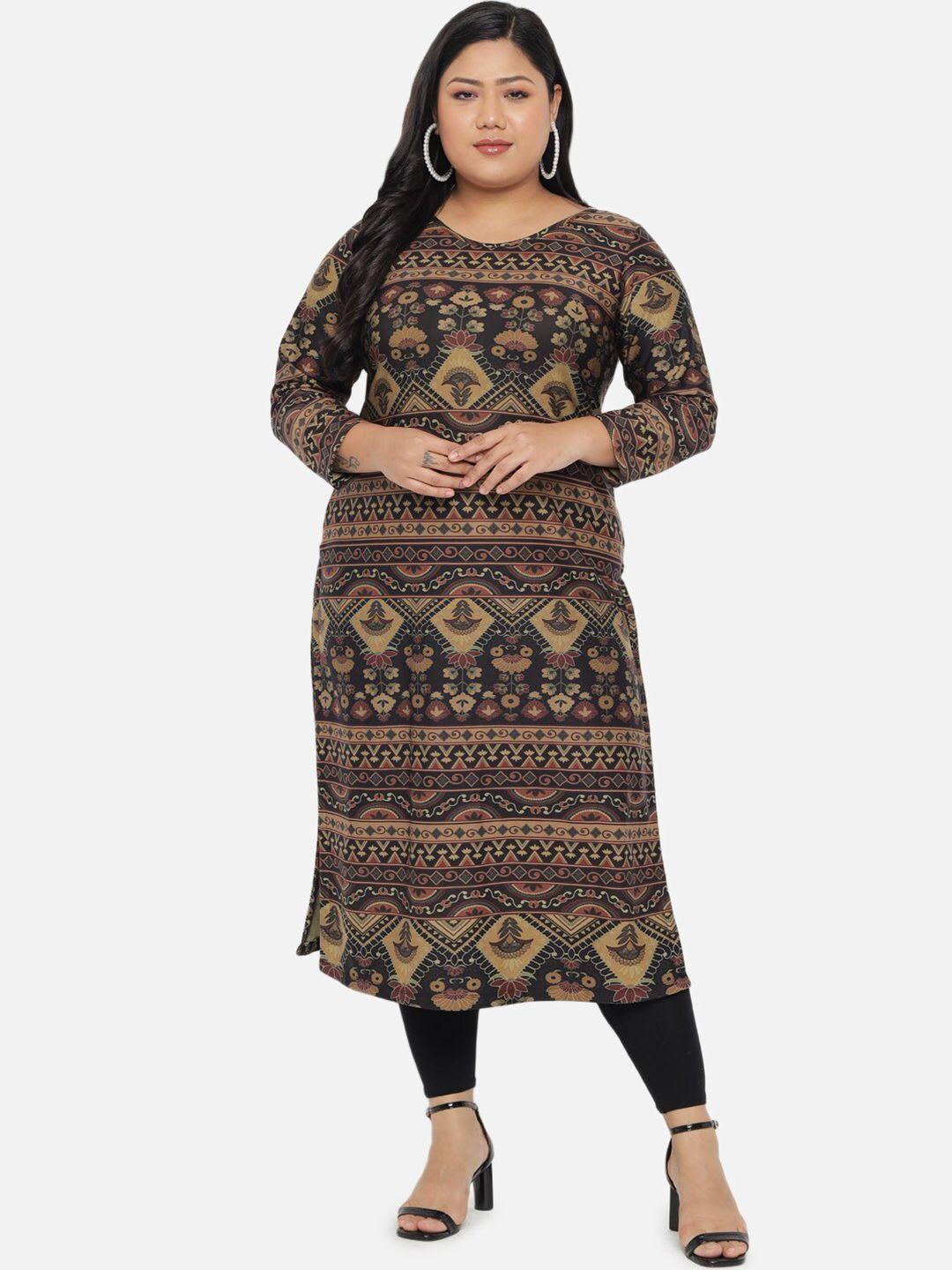 amydus women plus size multicoloured ethnic motifs printed fleece kurti