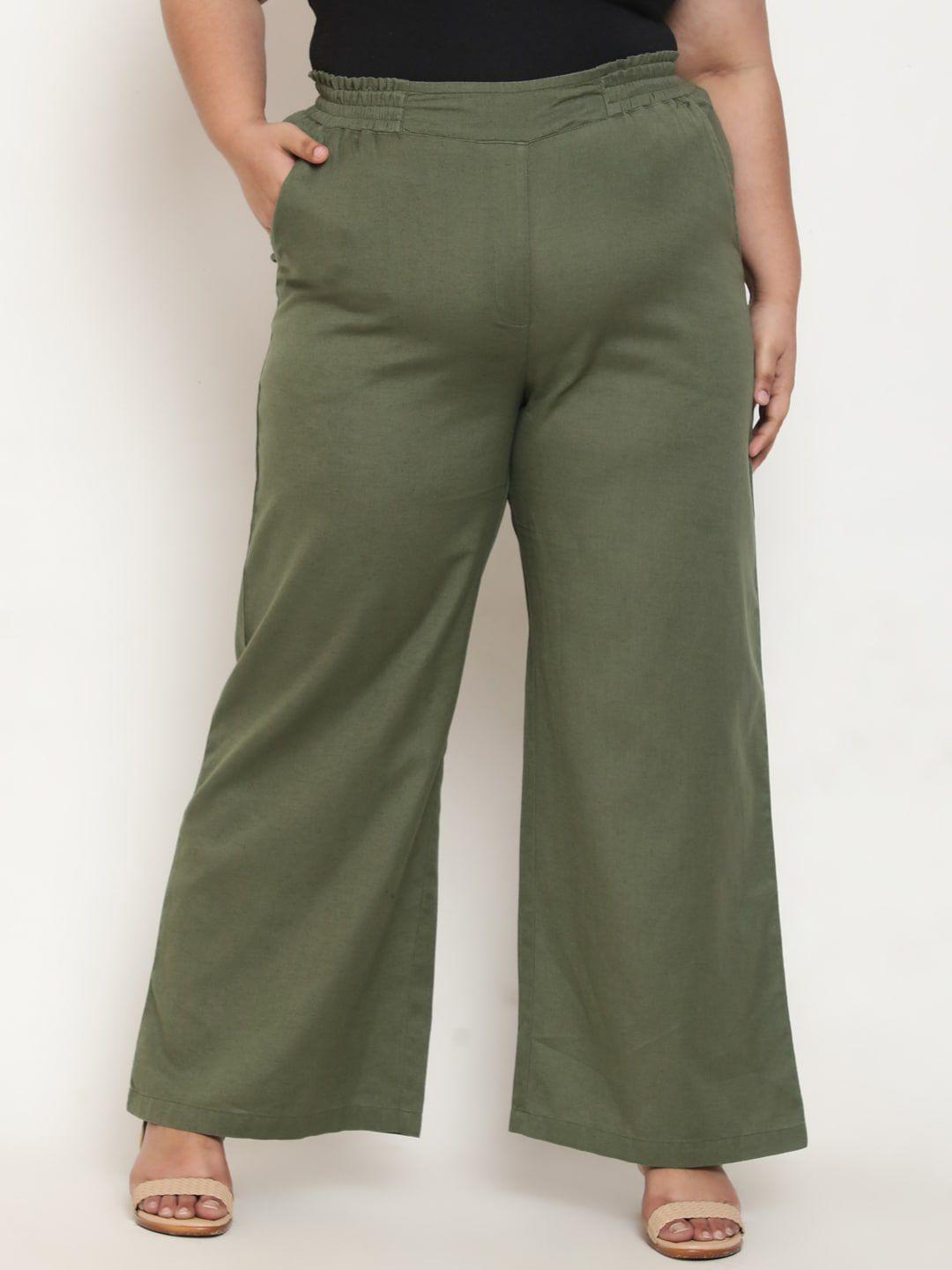 amydus women plus size straight fit high-rise cotton linen parallel trousers