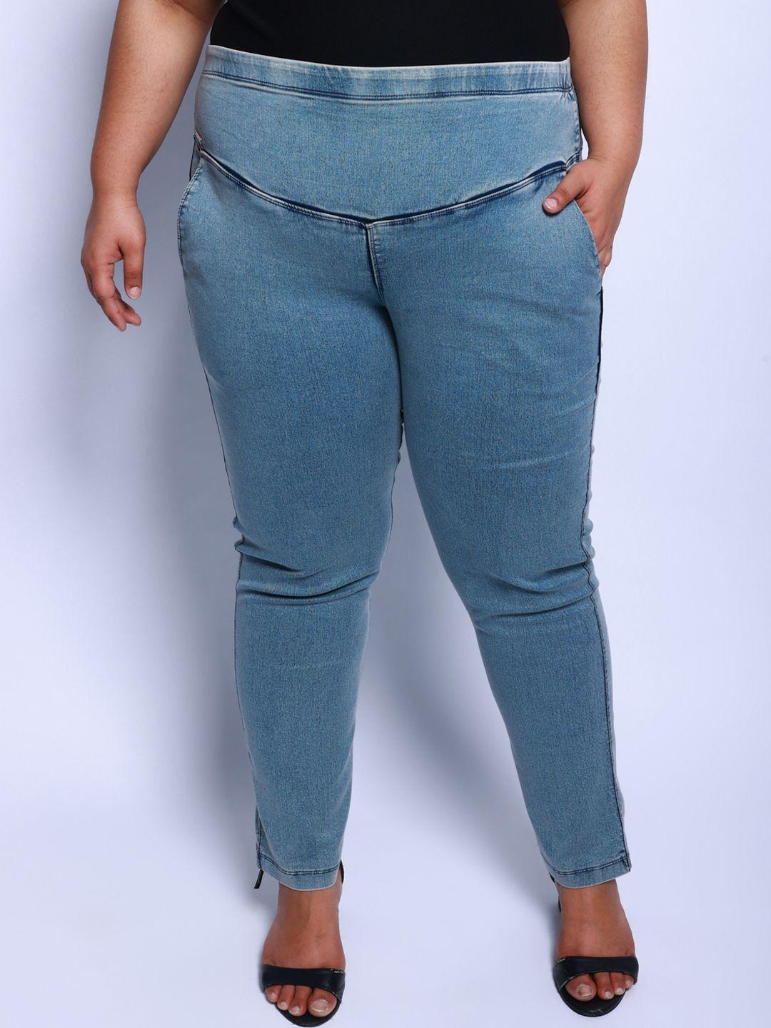 amydus women plus size straight fit high-rise light fade stretchable cotton jeans