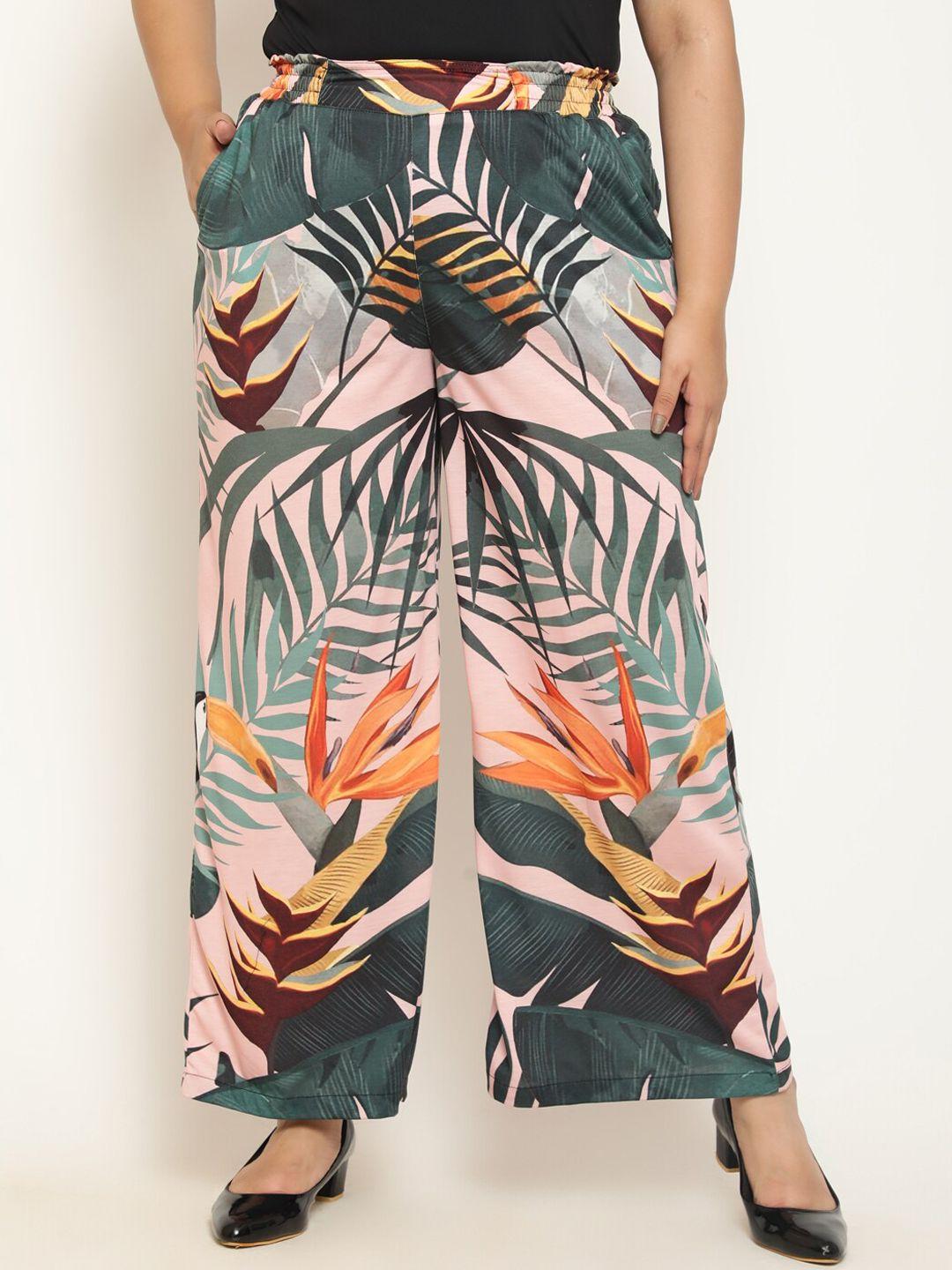 amydus women plus size tropical printed high-rise trousers
