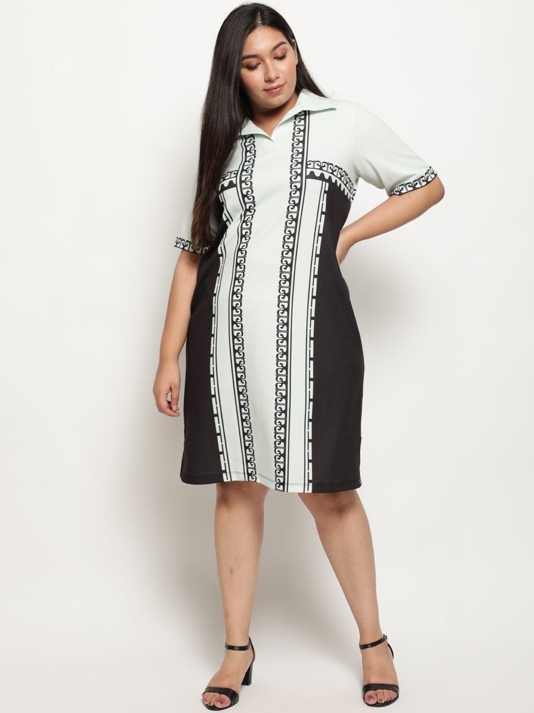 amydus women plus size white & black printed shirt dress