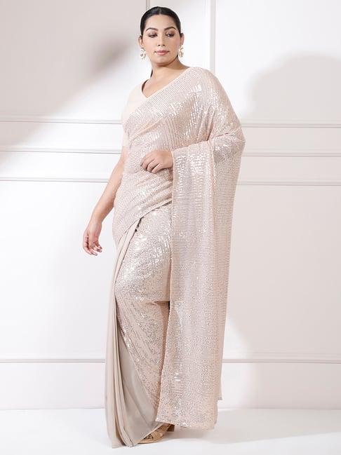 amydus beige embellished ready to wear saree without blouse