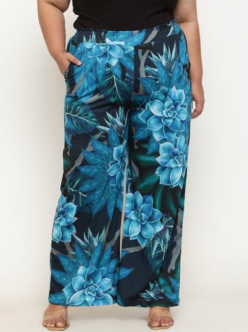 amydus black & blue printed flared fit high rise pants