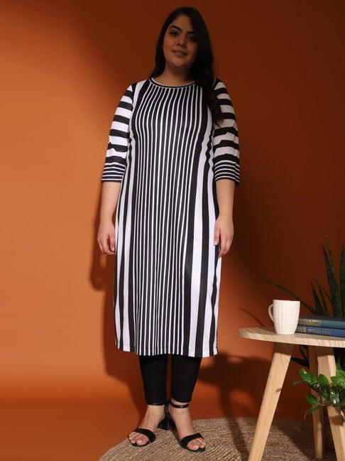 amydus black cotton striped straight kurta