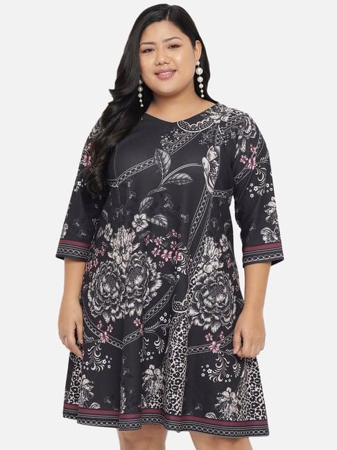 amydus black printed a-line dress