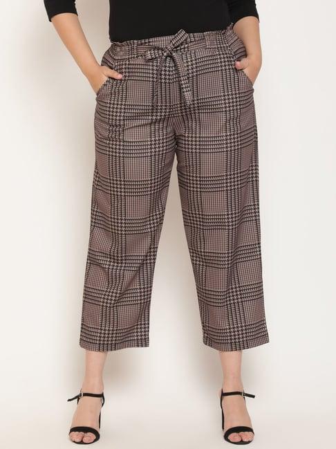 amydus brown & black regular fit high rise check pants