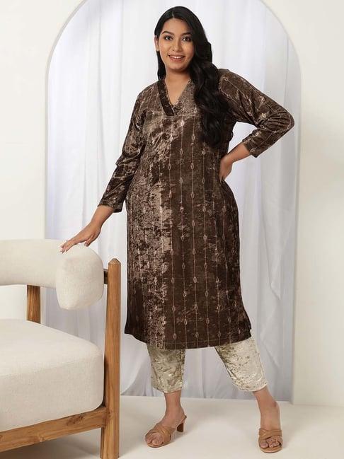 amydus brown printed straight kurta