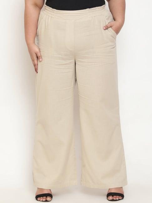 amydus cream elasticated regular fit high rise pants