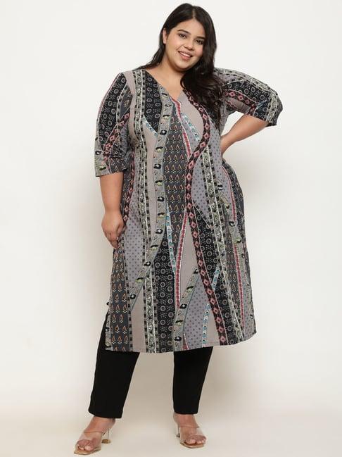 amydus grey cotton printed straight kurta