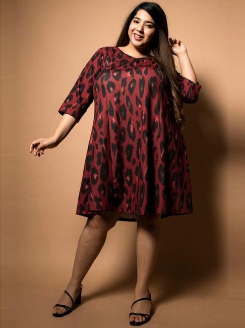 amydus maroon animal printed a-line dress