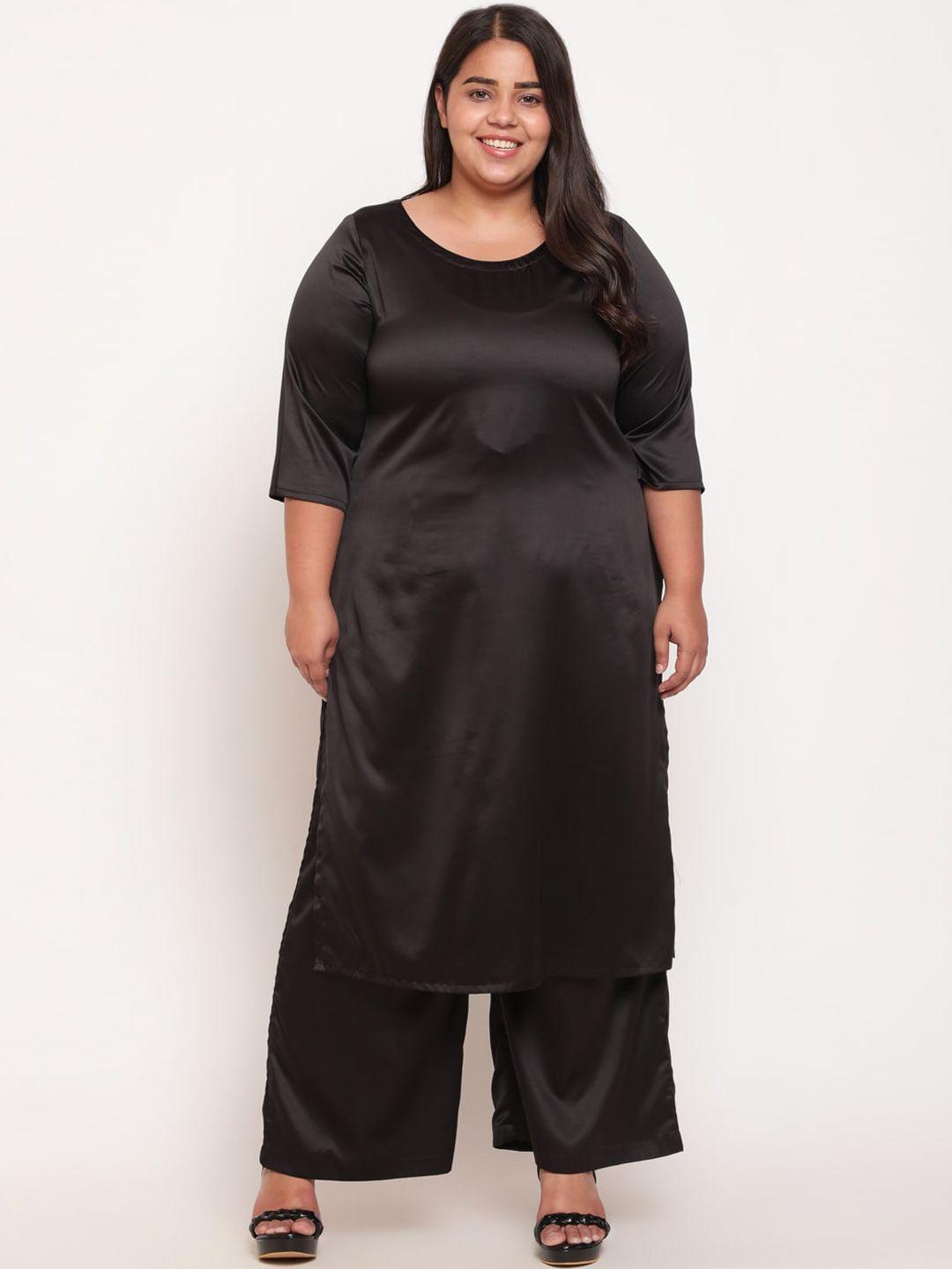 amydus plus size round neck satin straight kurta