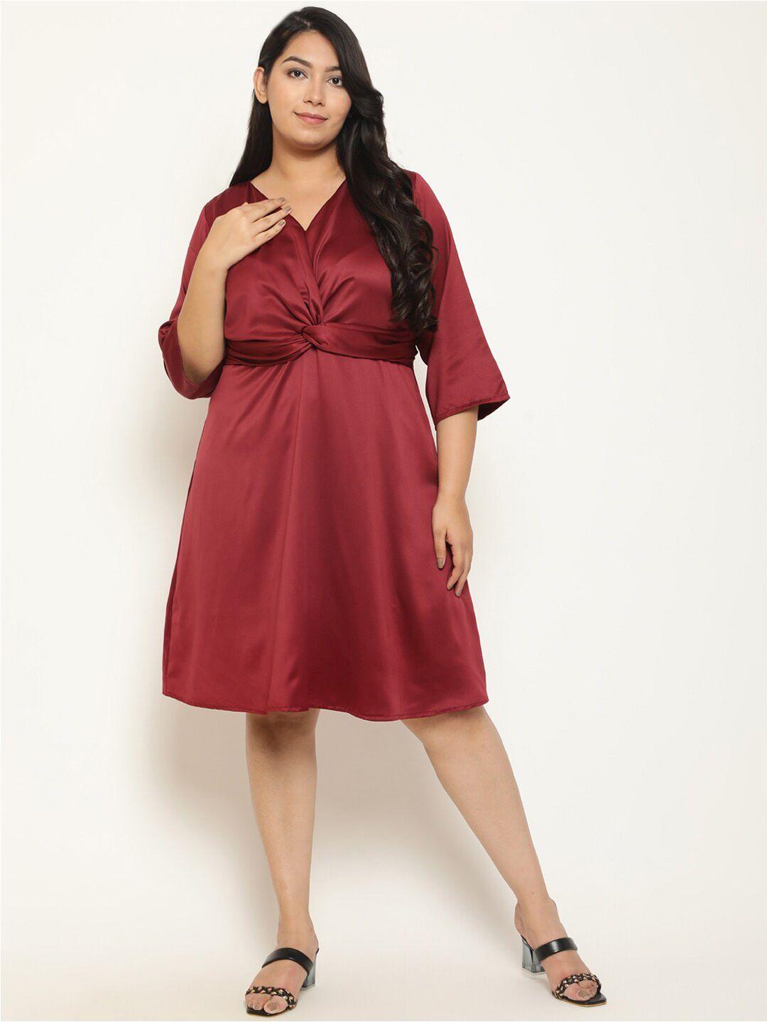 amydus plus size v-neck gathered detailed satin a-line dress