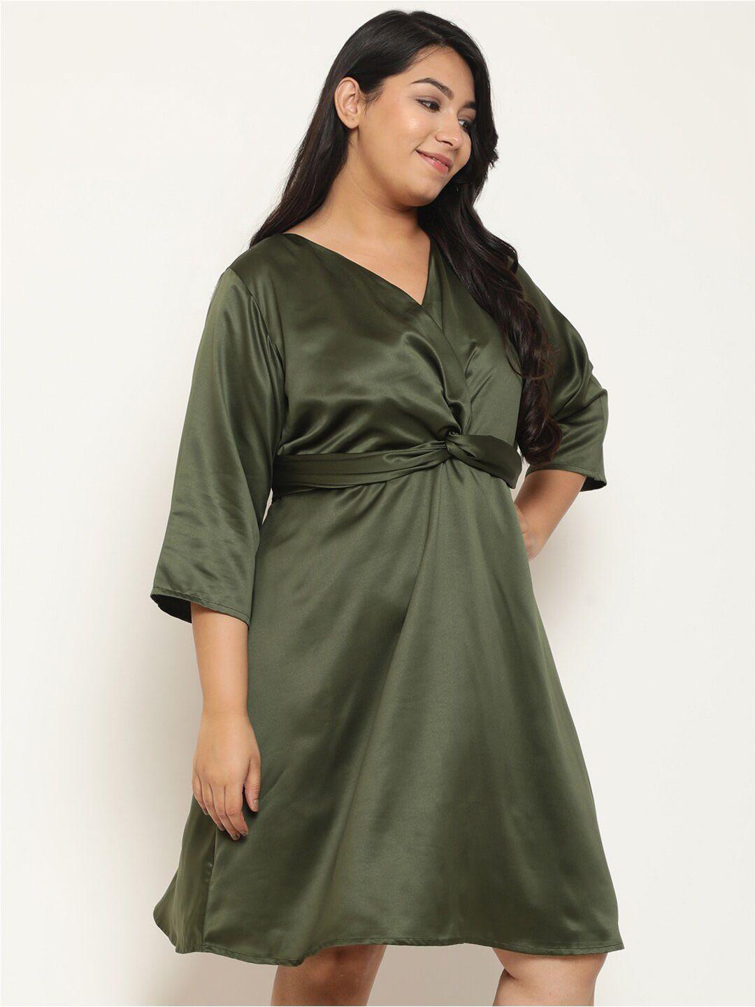 amydus plus size v-neck gathered detailed satin a-line dress