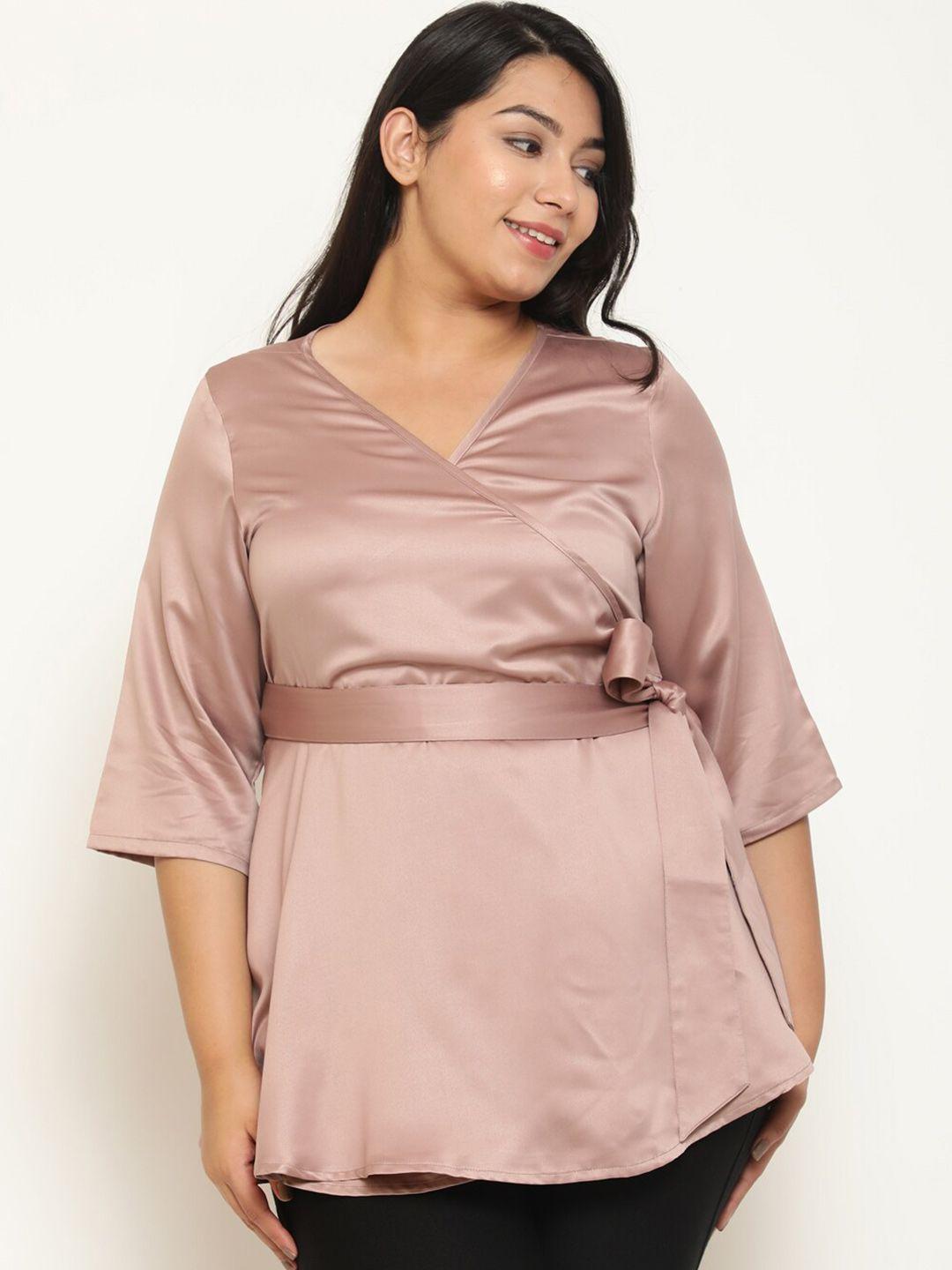 amydus plus size v-neck satin wrap top