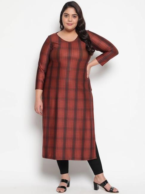 amydus red checks kurta