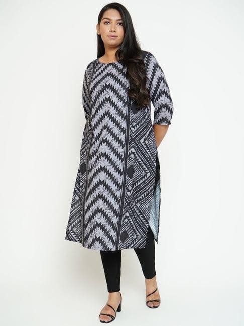 amydus slate grey printed a line kurta