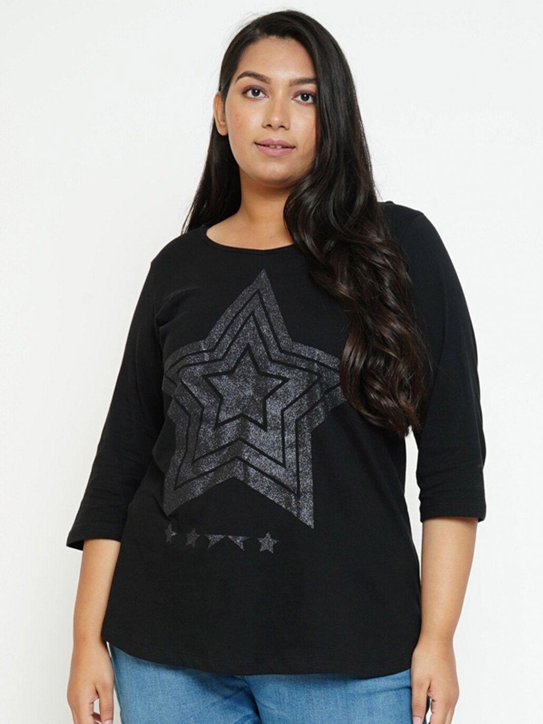 amydus women black graphic printed plus size t-shirt