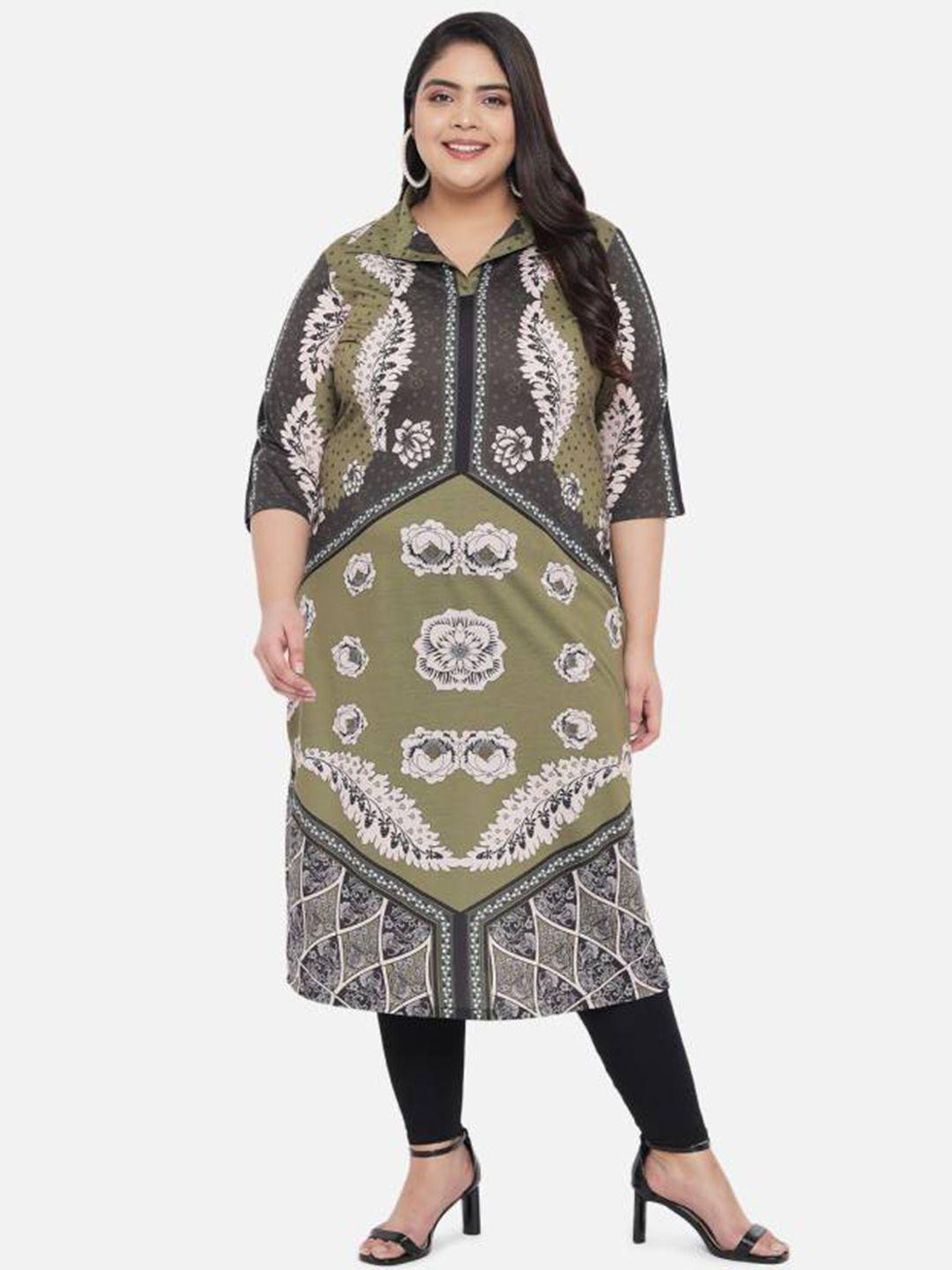 amydus women green geometric printed kurta