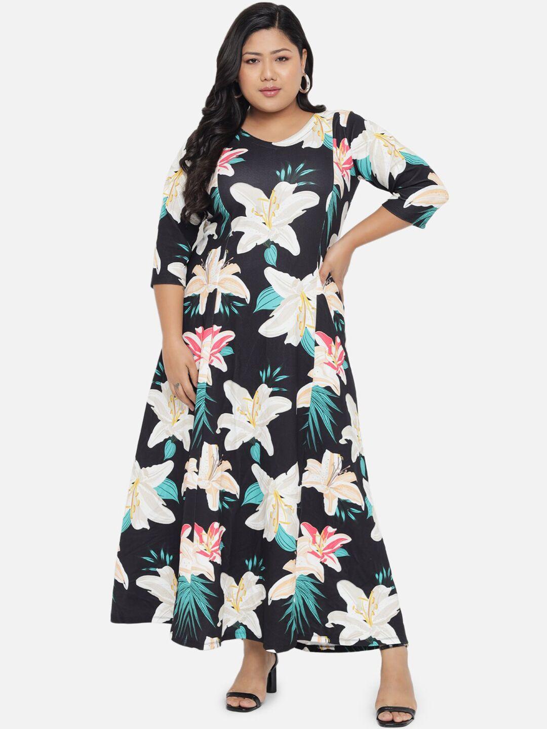 amydus women plus size black & multicoloured floral maxi dress
