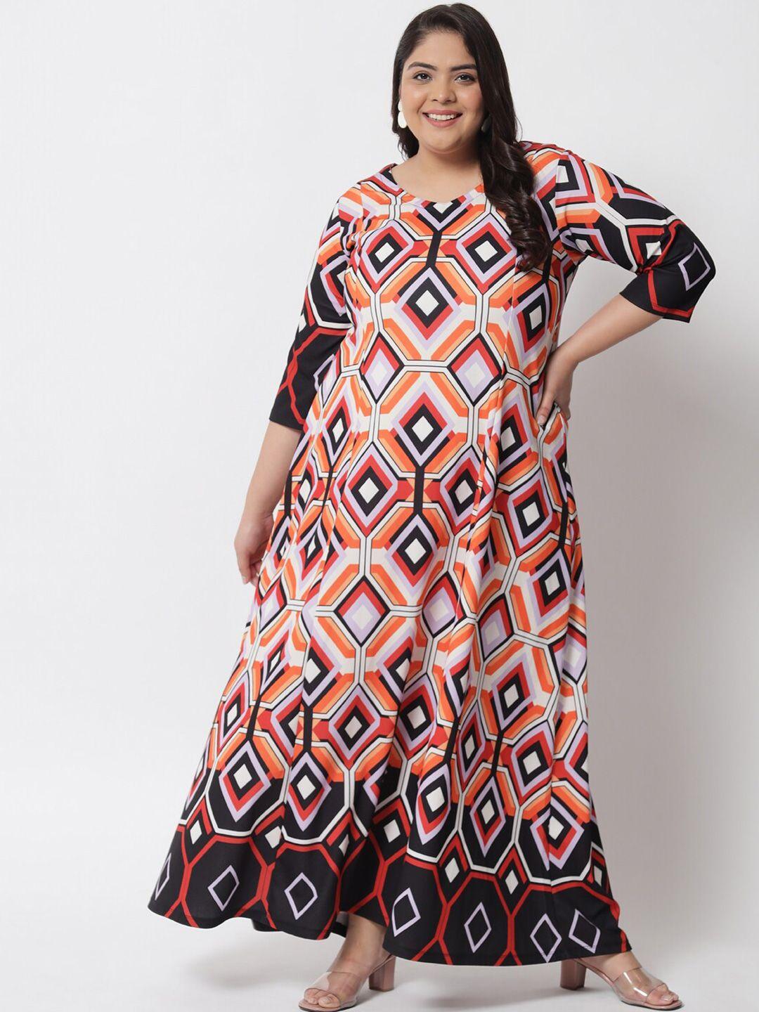 amydus women plus size black & orange maxi dress