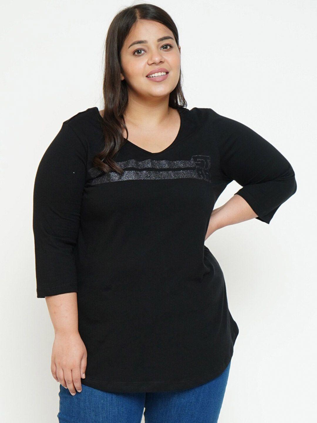 amydus women plus size black & rich black typography v-neck t-shirt