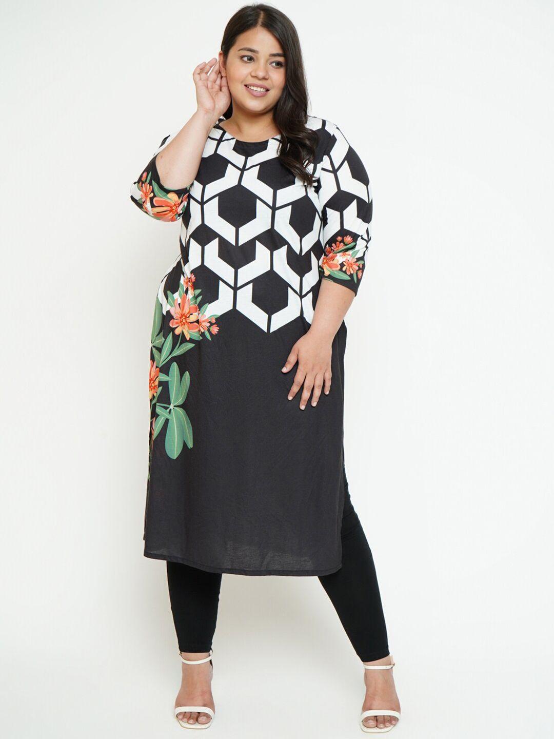 amydus women plus size black & white geometric printed kurta