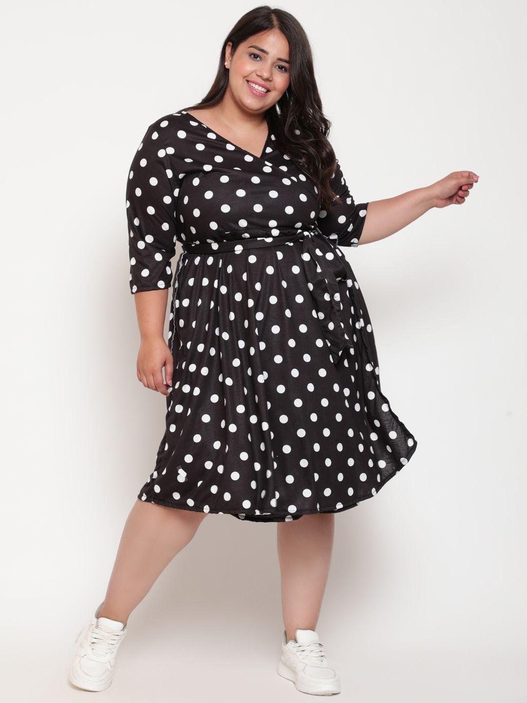 amydus women plus size black & white polka dot wrap dress