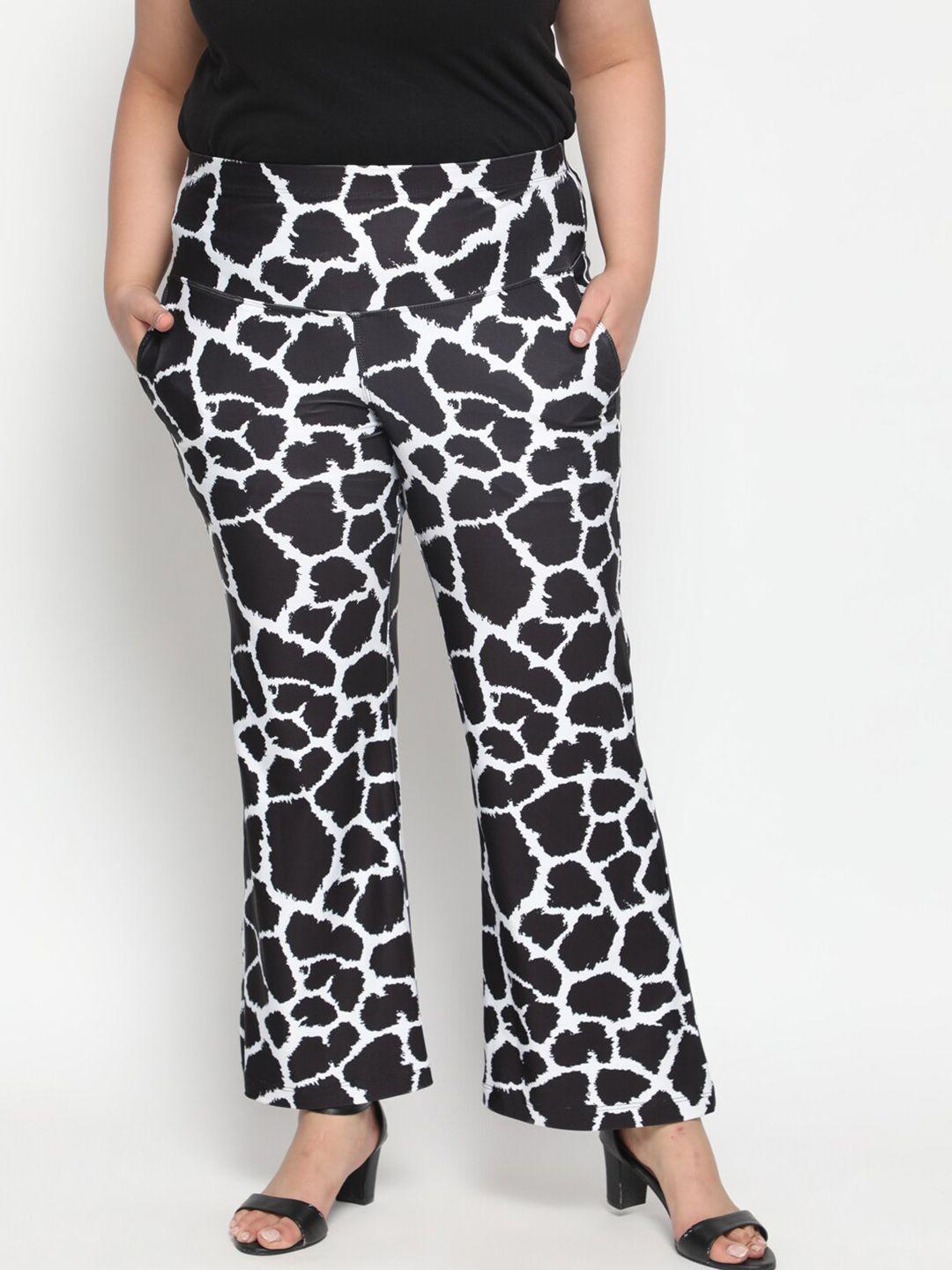 amydus women plus size black & white printed flare pants