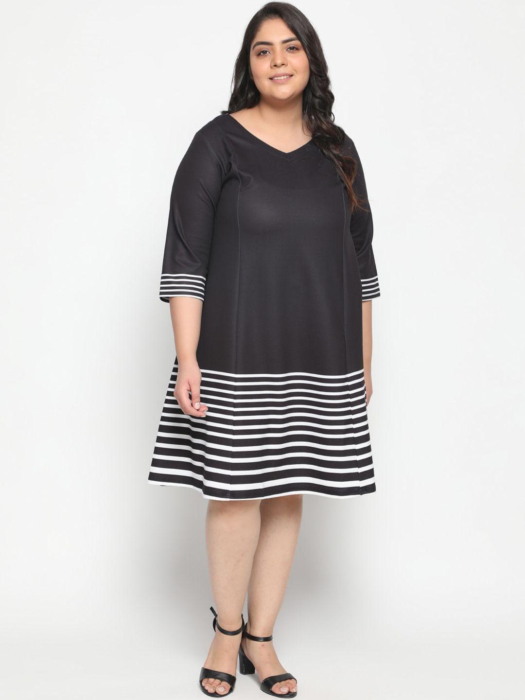 amydus women plus size black & white striped a-line dress