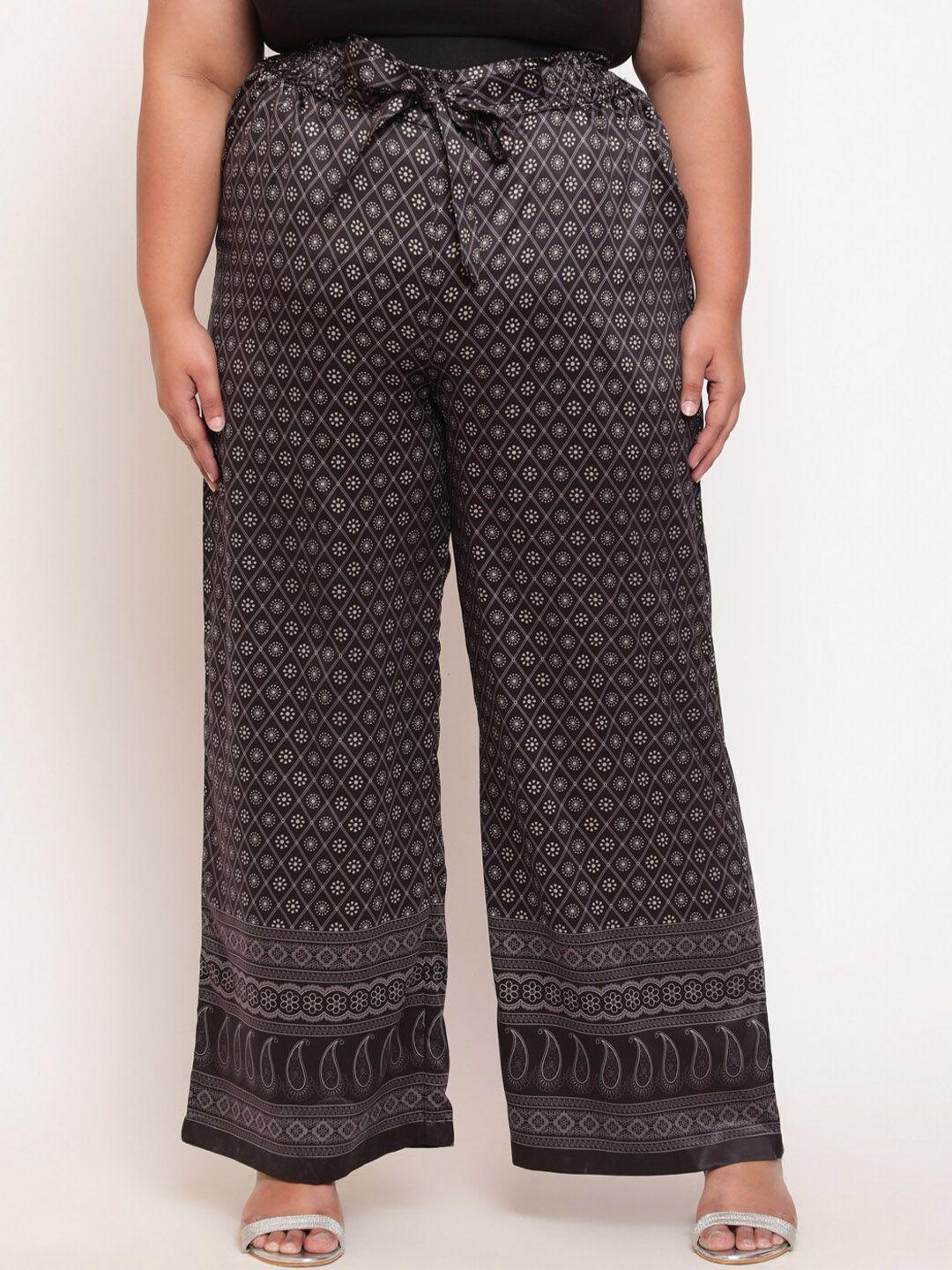 amydus women plus size black ethnic motifs printed high-rise trouser