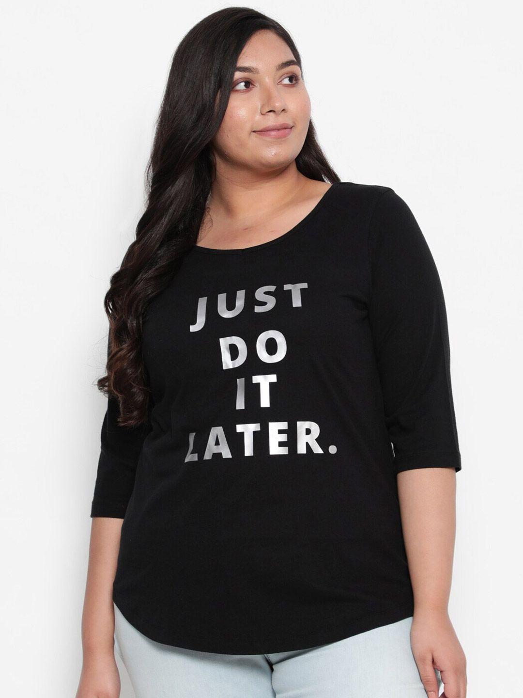 amydus women plus size black typography printed cotton t-shirt