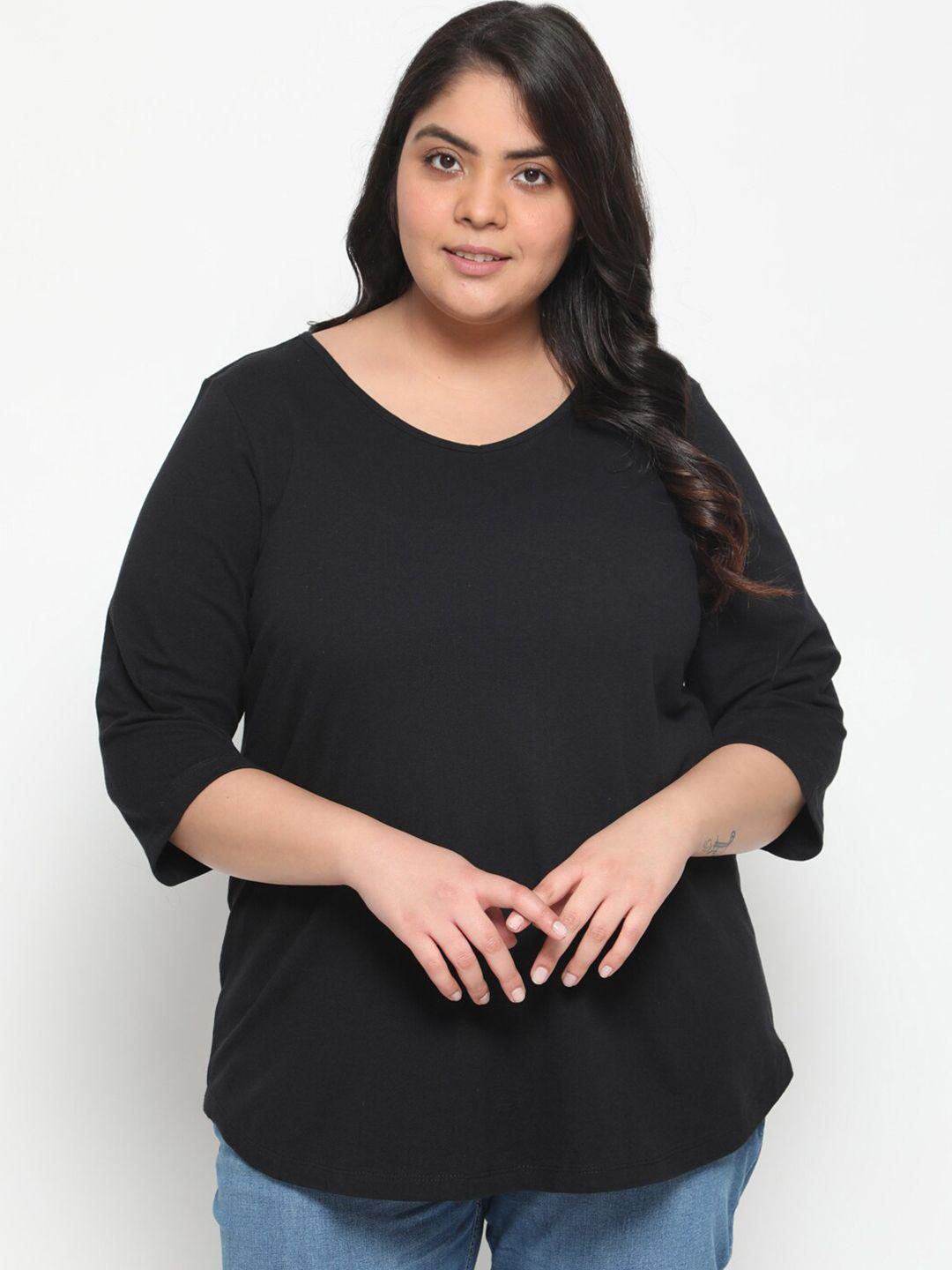 amydus women plus size black v-neck drop-shoulder sleeves t-shirt