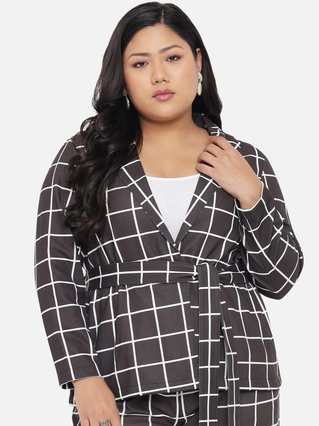 amydus women plus size black white checked tailored jacket