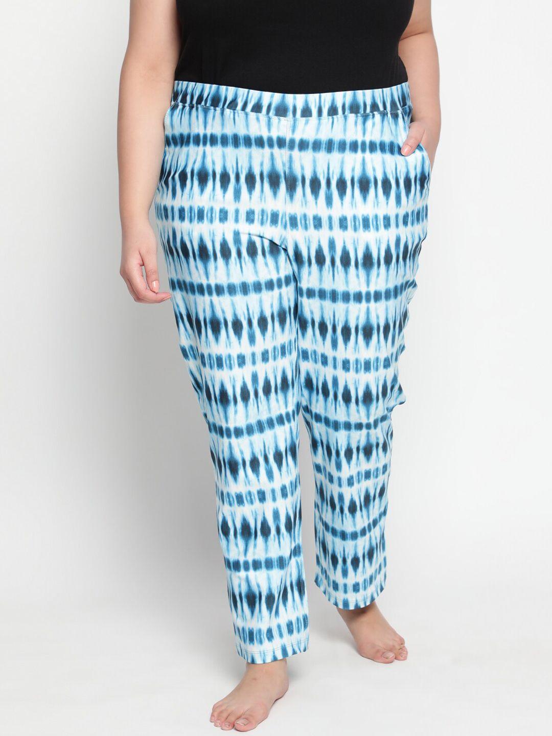 amydus women plus size blue & white tie & dye printed straight-fit lounge pants