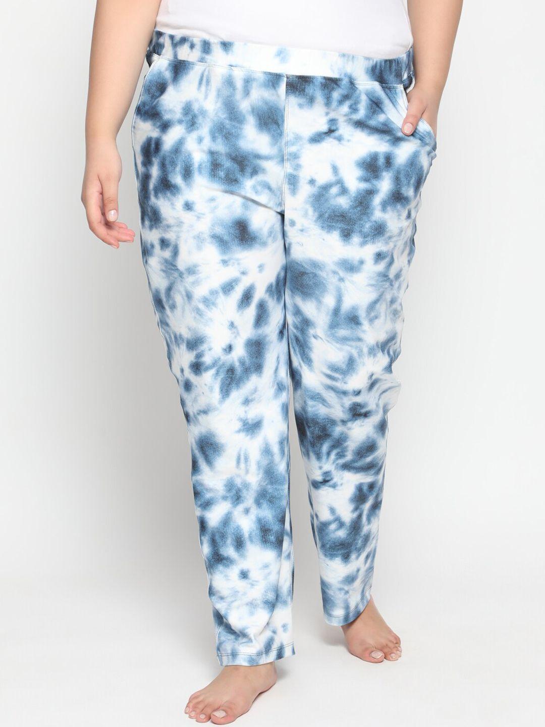 amydus women plus size blue & white tie dye printed lounge pants