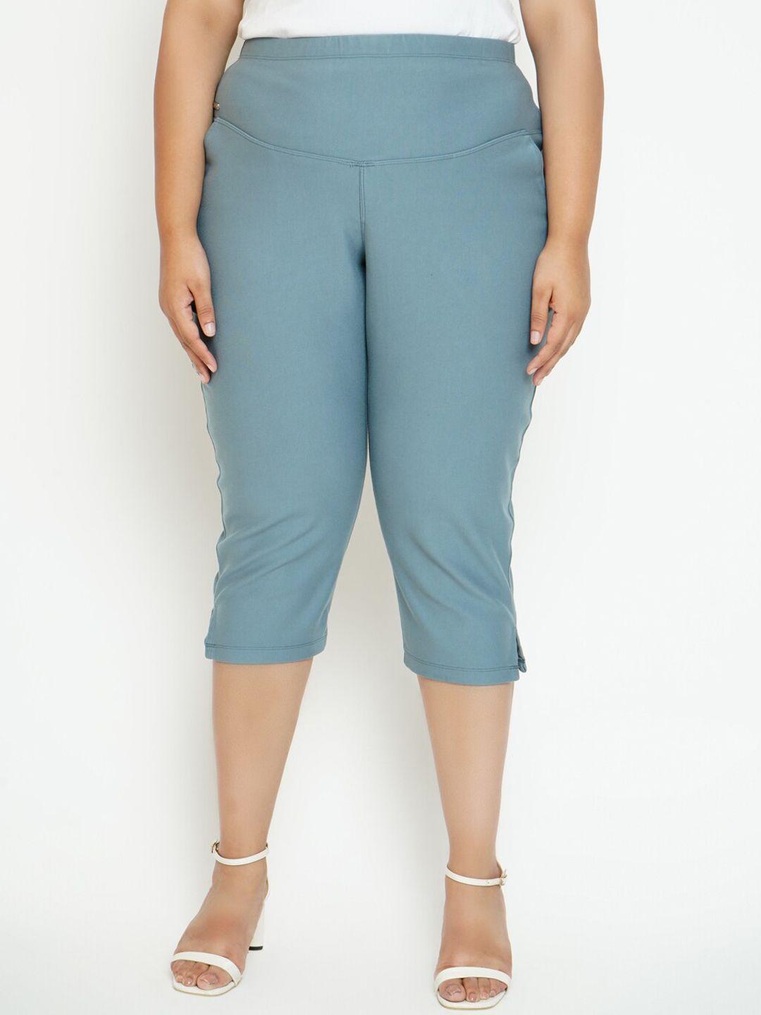 amydus women plus size blue solid high-rise trousers
