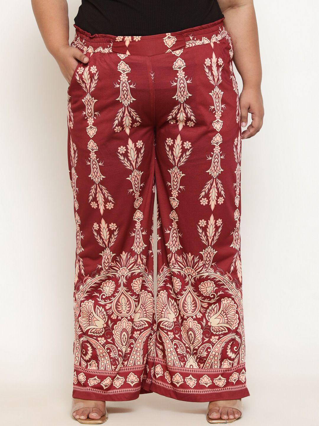 amydus women plus size ethnic motifs printed high-rise loose fit parallel trousers