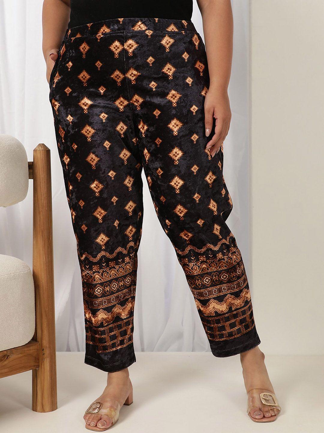 amydus women plus size ethnic motifs printed regular fit mid-rise plain regular trouser