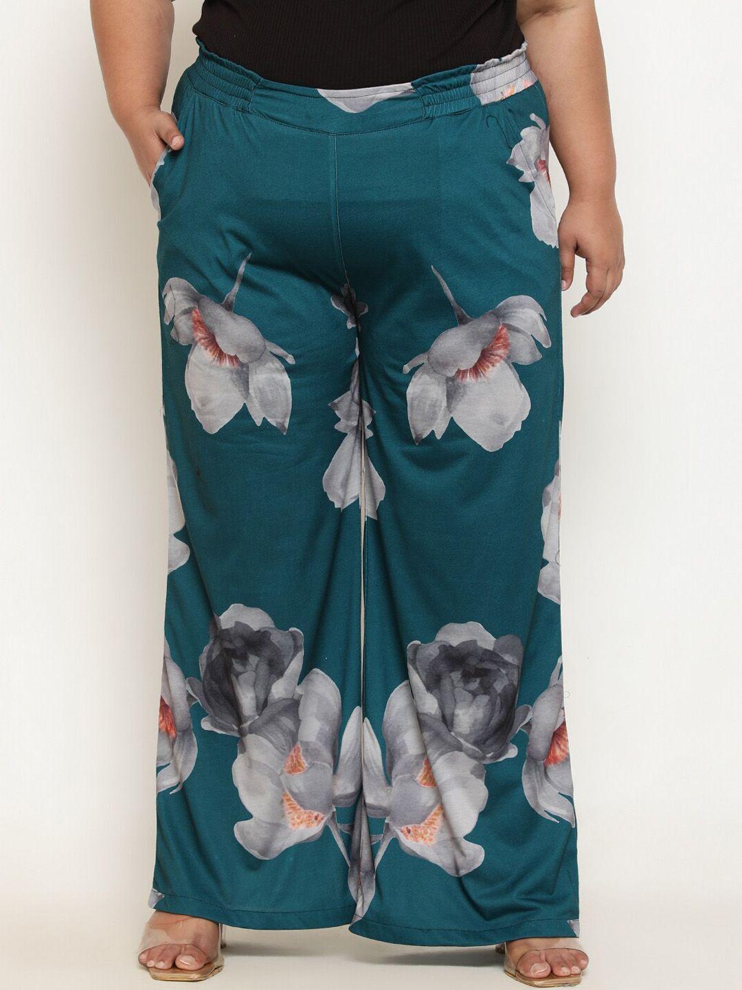 amydus women plus size floral printed high-rise loose fit parallel trousers