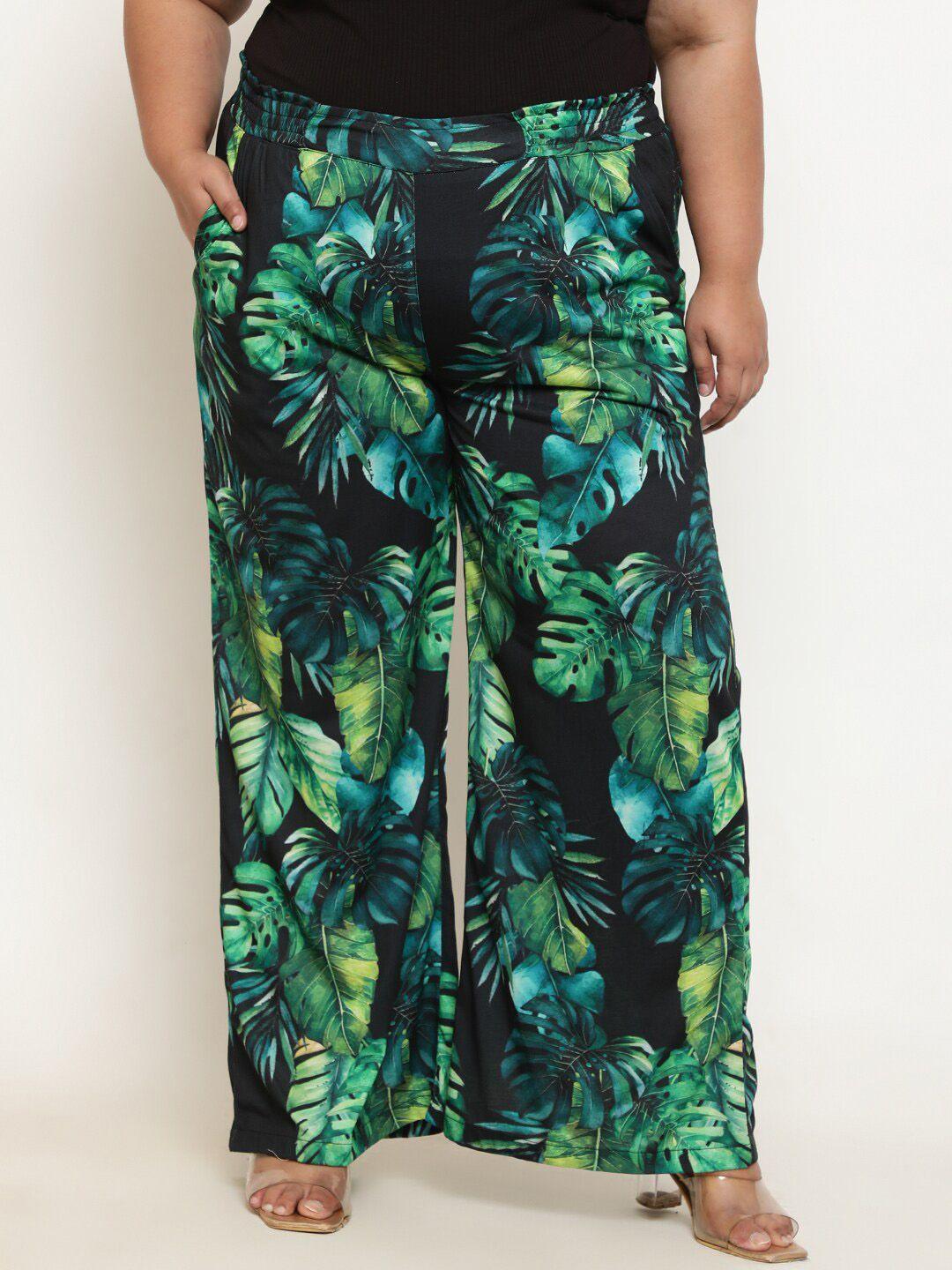 amydus women plus size floral printed high-rise loose fit parallel trousers